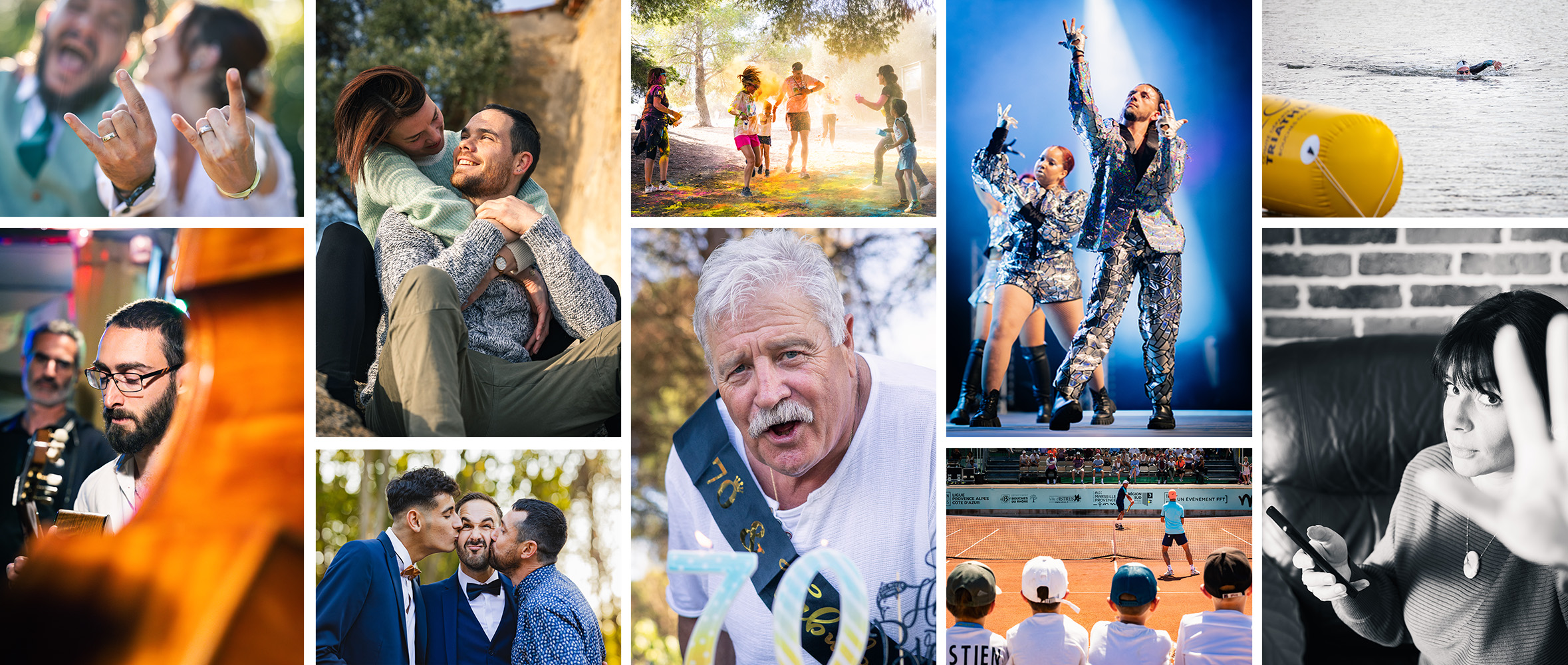 Reportage photo varié à Istres : mariage, couple, fêtes privées, spectacle et événement sportif. Style naturel, spontané et authentique.
